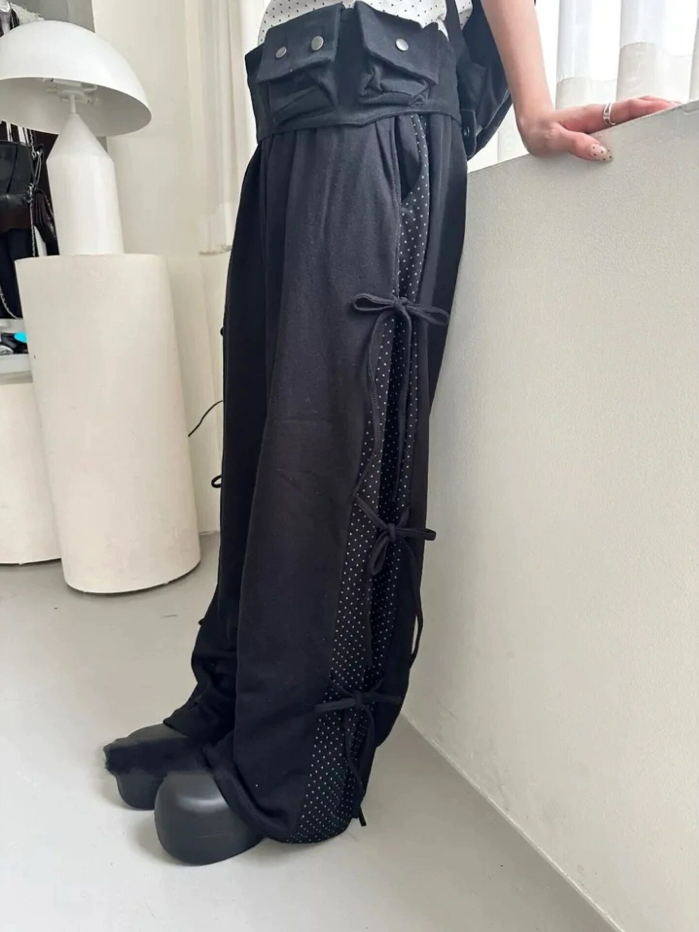 Korean Pants Lifestyle - Pantalon décontracté à pois et blocs