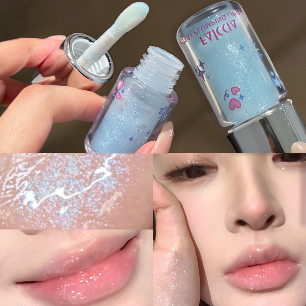 Lip Tint Korean - Gloss à lèvres bleu ciel scintillant,