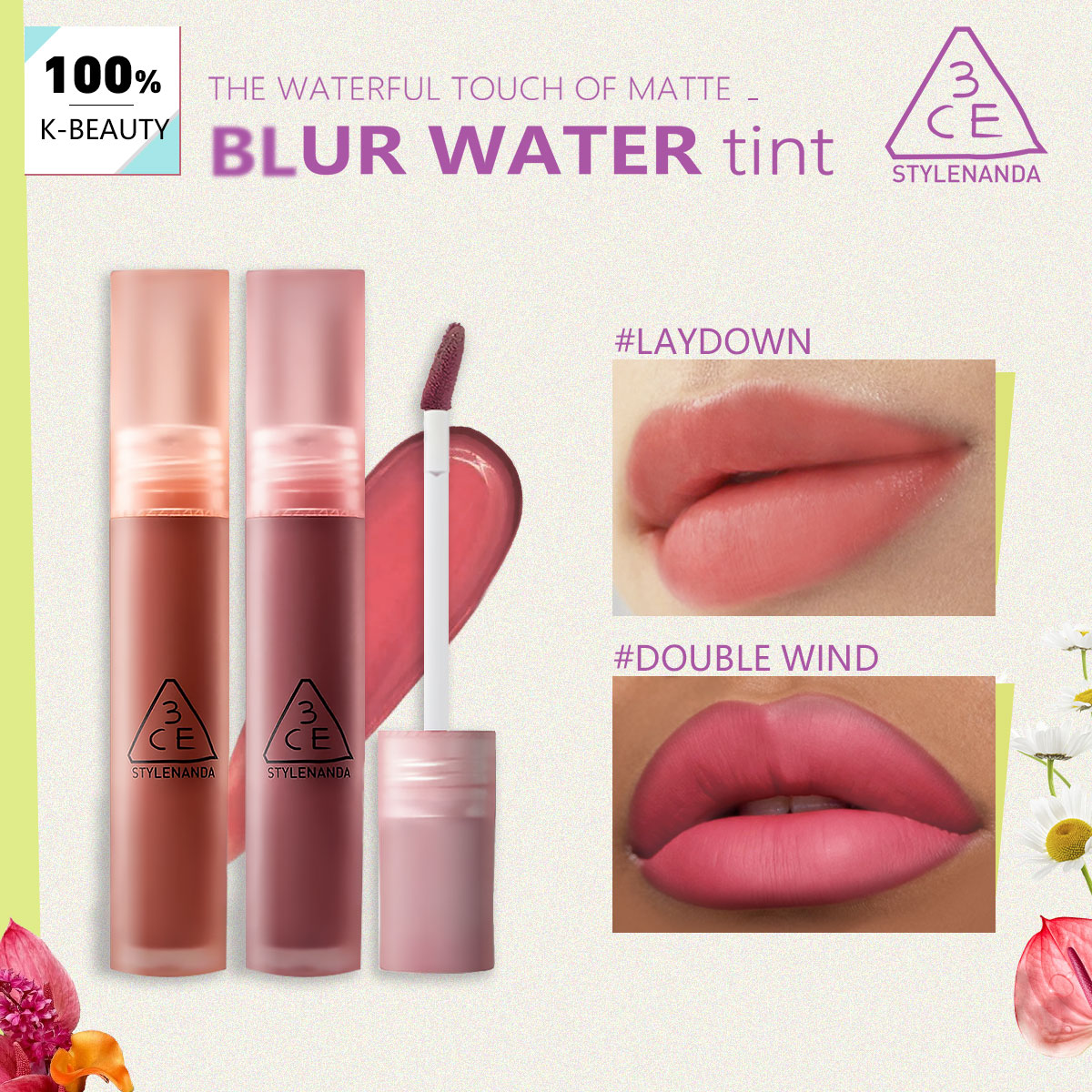 Lip Tint Korean - 3CE BLUR WATER TINT, Teinte aqueuse
