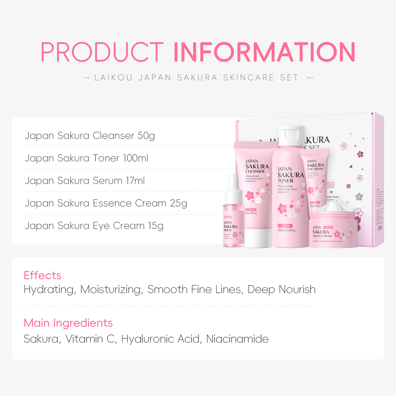 Coffret beauté LAIKOU Sakura 5 - Essence Serum Toner avis et prix